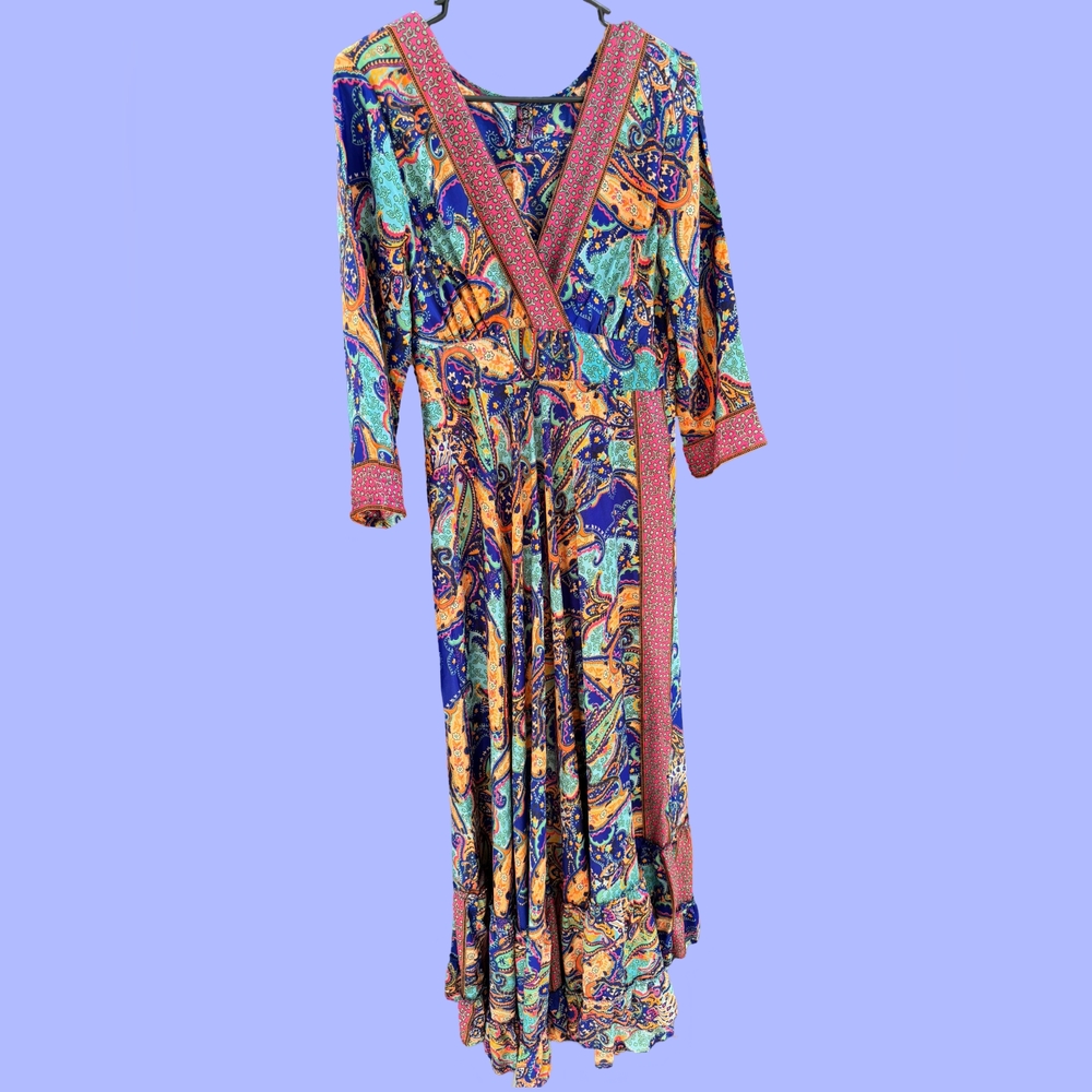 ME 2 MAGIC ORANGE AND BLUE FLOWY FUNKY BOHO WOMENS DRESS SIZE MEDIUM